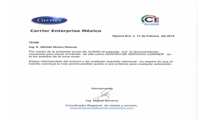 Carta Carrier Enterprise México: Alta como Centro de Servicio Carrier