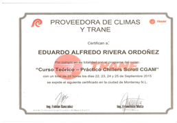 Certificado Proveedora de Climas · Trane: Curso teórico-práctico Chillers Scroll CGAM