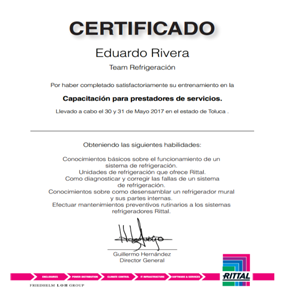 Certificado Rittal: Capacitación para prestadores de servicio
